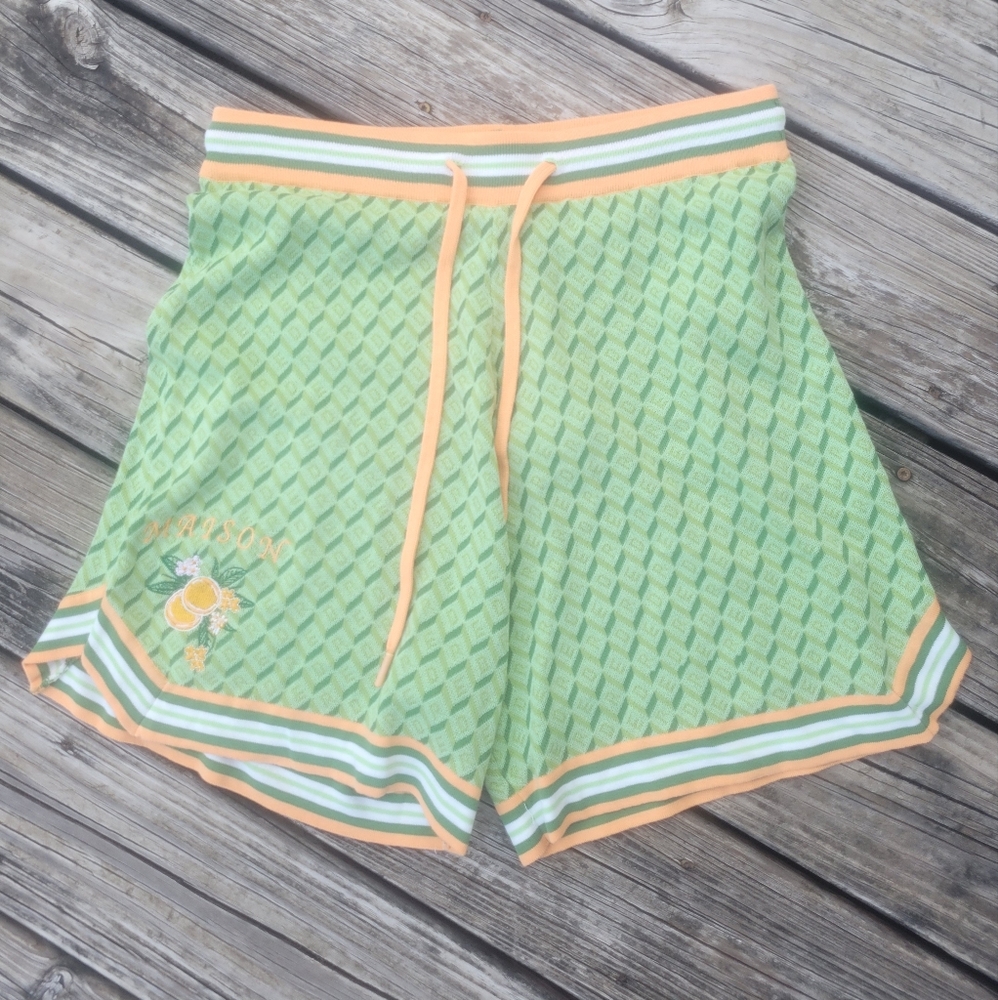 Green and Orange Athletic Shorts with Textured Fabric